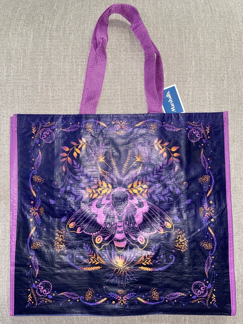 Halloween / Fall Purple and Gold Moth Reusable Tote Bag